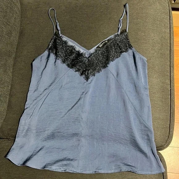 EXPRESS Blue with Black Lace Trim Camisole - Picture 1 of 3
